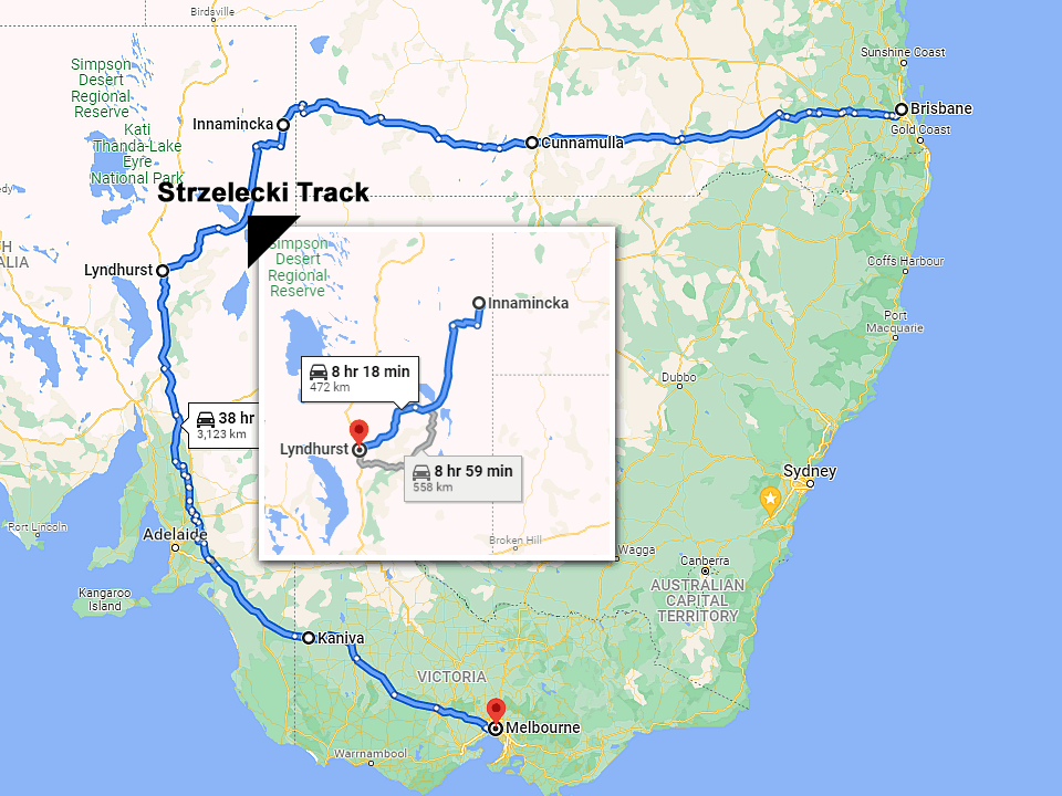 Strzelecki Track Iconic Travel Itinerary QLD SA VIC Follow Our Travels   Strzelecki Track Map Brisbane To Melbourne Avoiding NSW 